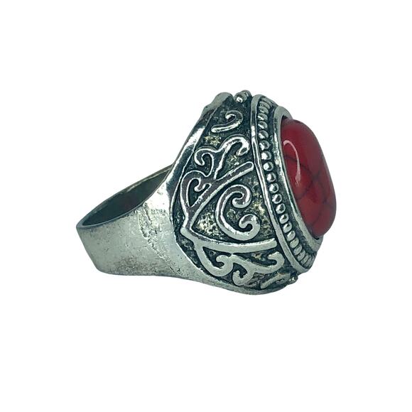 Silver Boho Ring with Red Stone - Size 10 - Picture 5 of 6